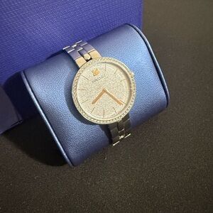 Swarovski Silver Glitter Dial Watch with Rose Gold Accents